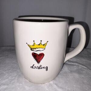 Rae Dunn Magenta Darling Heart Crown Coffee Mug White Red M Exclusive EUC